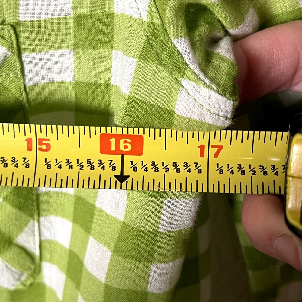 Olivia Moon Sz XS Button Up Long-Sleeve Shirt Green/White Checks 100% Cotton - Picture 11 of 12